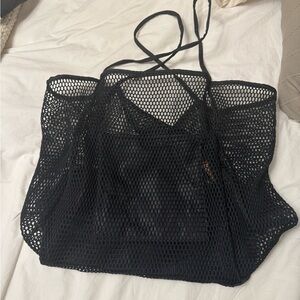 Black Mesh Beach Tote Bag
